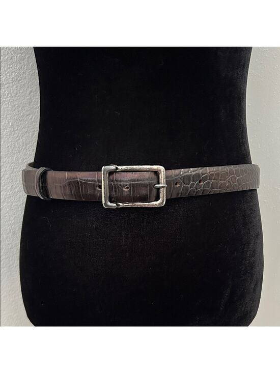 Vintage Harold Powell Embossed Espresso Leather Belt with Metal Buckle, Size L main image 9